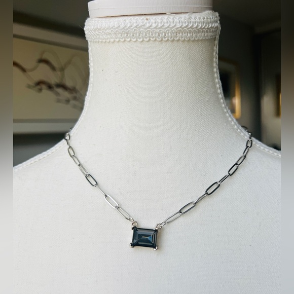 Silver Plated Flat Paperclip Chain with Black Diamond Glass Crystal Rectangular - Picture 4 of 6